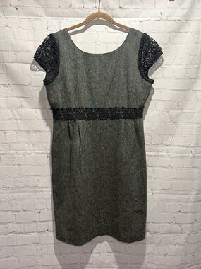 J. Crew Gray Tweed Wool Blend Dress with Black Lace Accents Woman’s Size 12